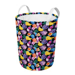 Tropical Palm And Hawaiian Fruits Print Round Laundry Basket
