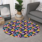 Tropical Palm And Hawaiian Fruits Print Round Rug