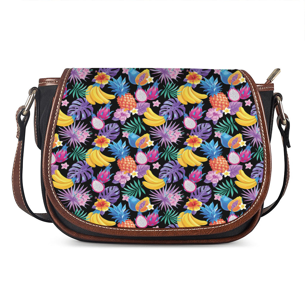 Tropical Palm And Hawaiian Fruits Print Saddle Bag