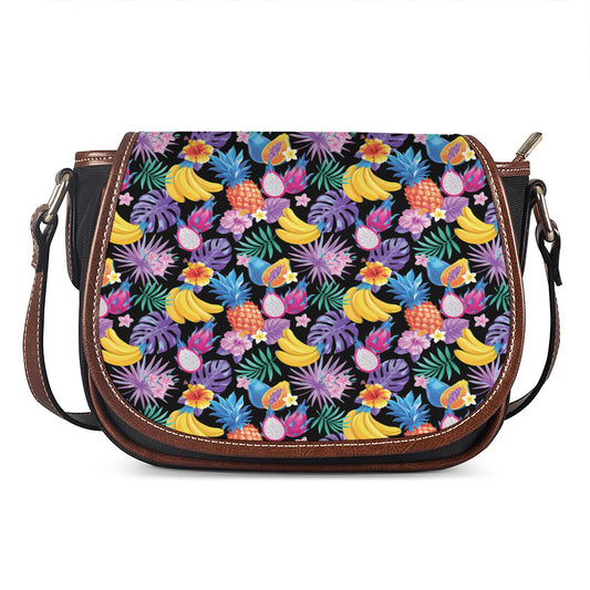 Tropical Palm And Hawaiian Fruits Print Saddle Bag