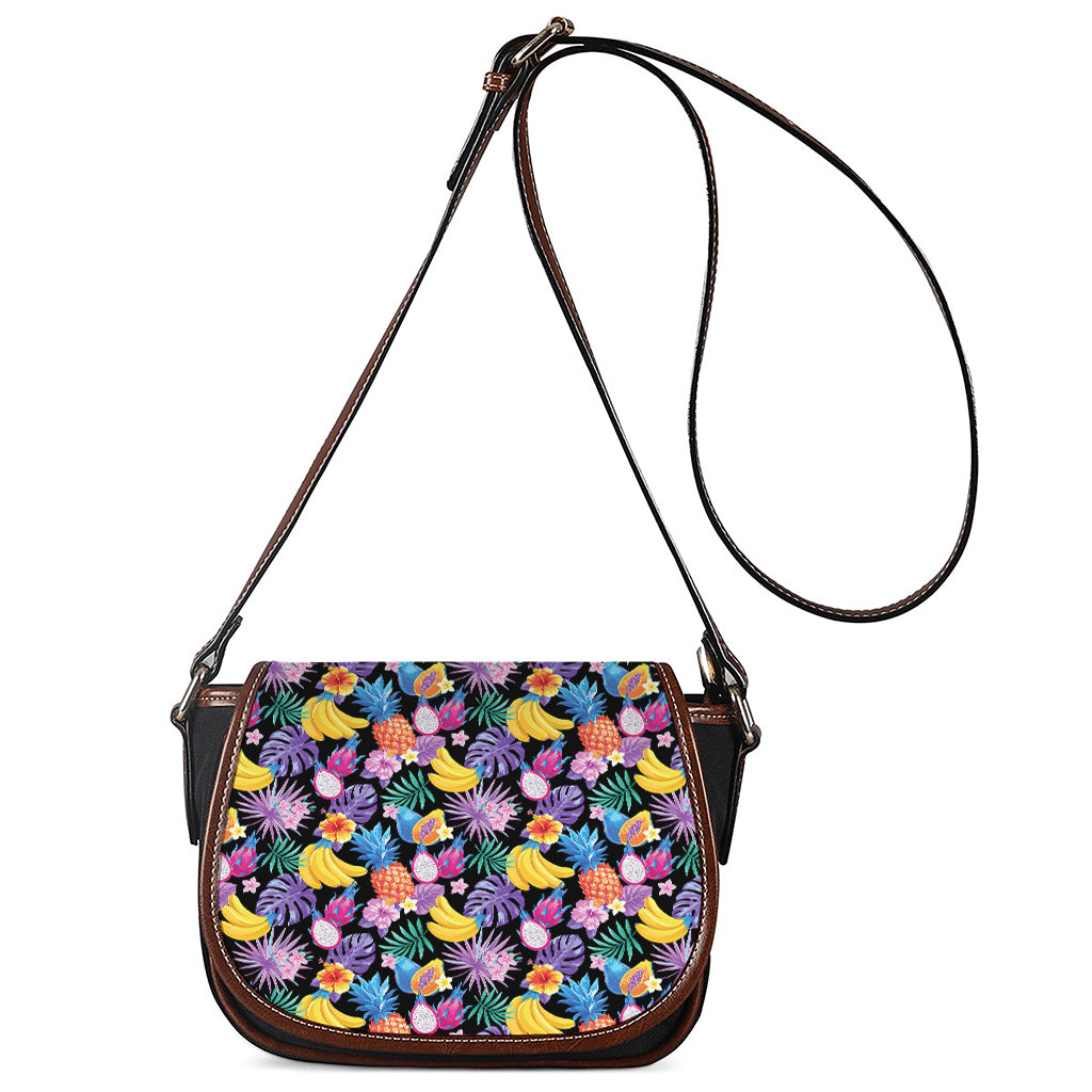 Tropical Palm And Hawaiian Fruits Print Saddle Bag