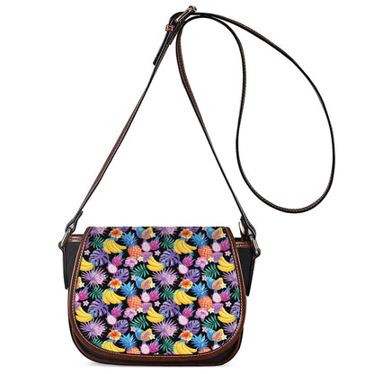 Tropical Palm And Hawaiian Fruits Print Saddle Bag