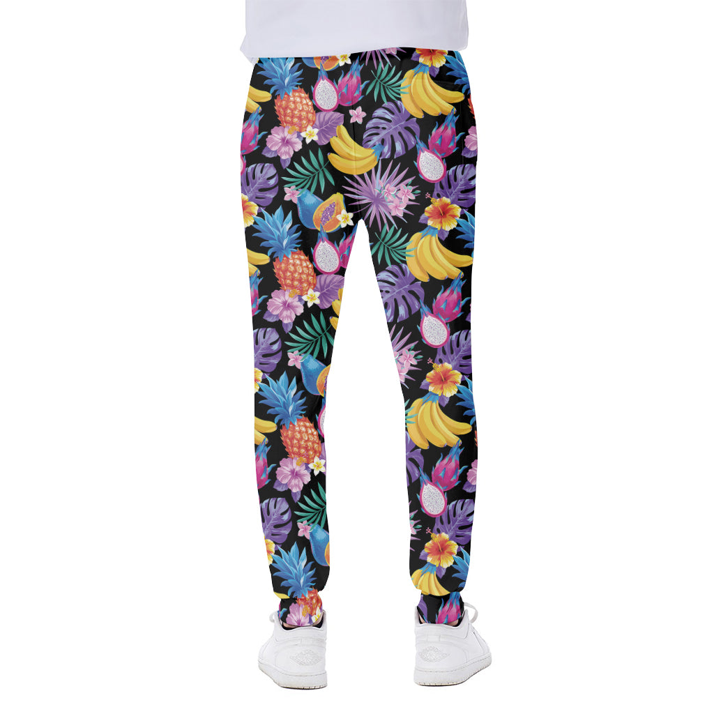 Tropical Palm And Hawaiian Fruits Print Scuba Joggers