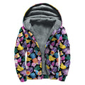 Tropical Palm And Hawaiian Fruits Print Sherpa Lined Zip Up Hoodie