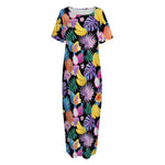 Tropical Palm And Hawaiian Fruits Print Short Sleeve Long Nightdress