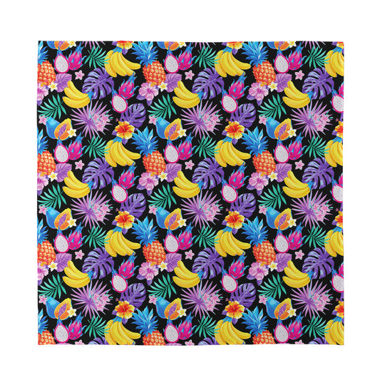 Tropical Palm And Hawaiian Fruits Print Silk Bandana