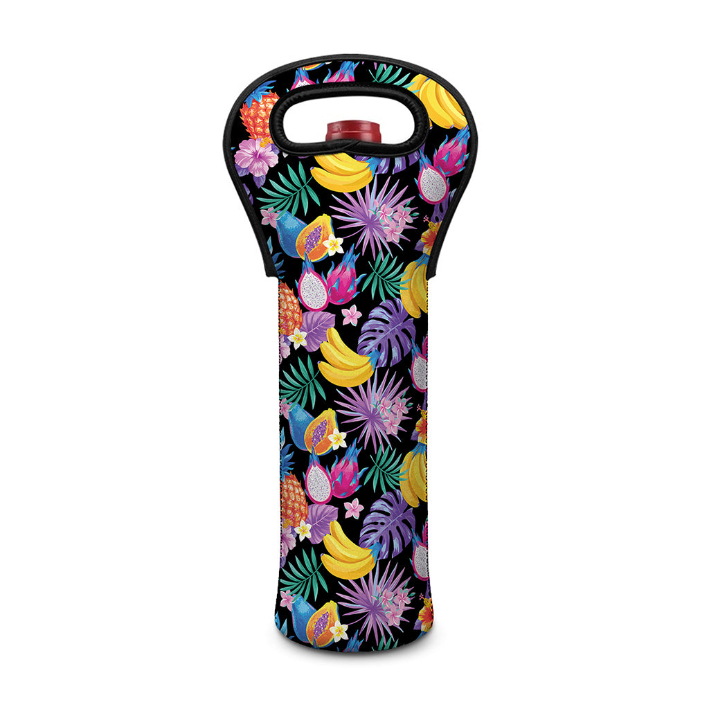 Tropical Palm And Hawaiian Fruits Print Single Neoprene Wine Tote