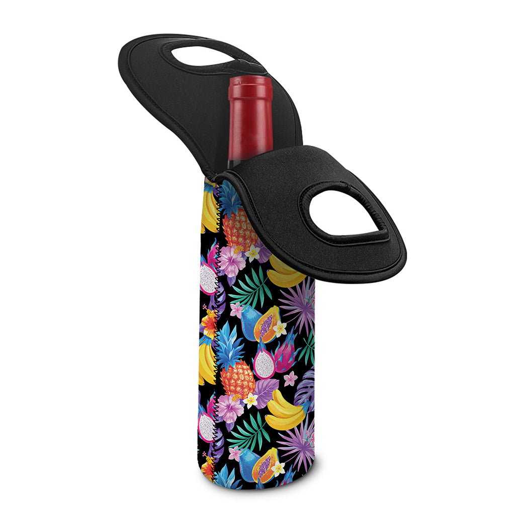 Tropical Palm And Hawaiian Fruits Print Single Neoprene Wine Tote