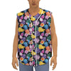 Tropical Palm And Hawaiian Fruits Print Sleeveless Baseball Jersey