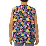 Tropical Palm And Hawaiian Fruits Print Sleeveless Baseball Jersey