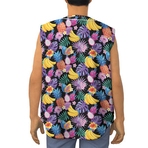 Tropical Palm And Hawaiian Fruits Print Sleeveless Baseball Jersey