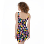 Tropical Palm And Hawaiian Fruits Print Sleeveless Bodycon Dress