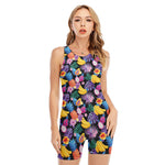 Tropical Palm And Hawaiian Fruits Print Sleeveless One Piece Swimsuit
