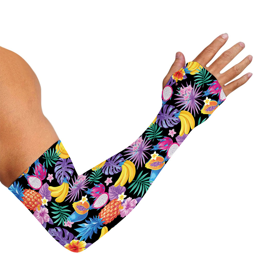 Tropical Palm And Hawaiian Fruits Print Sun Protection Arm Sleeves