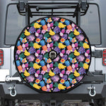 Tropical Palm And Hawaiian Fruits Print Tire Cover With Camera Hole