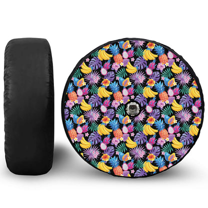 Tropical Palm And Hawaiian Fruits Print Tire Cover With Camera Hole