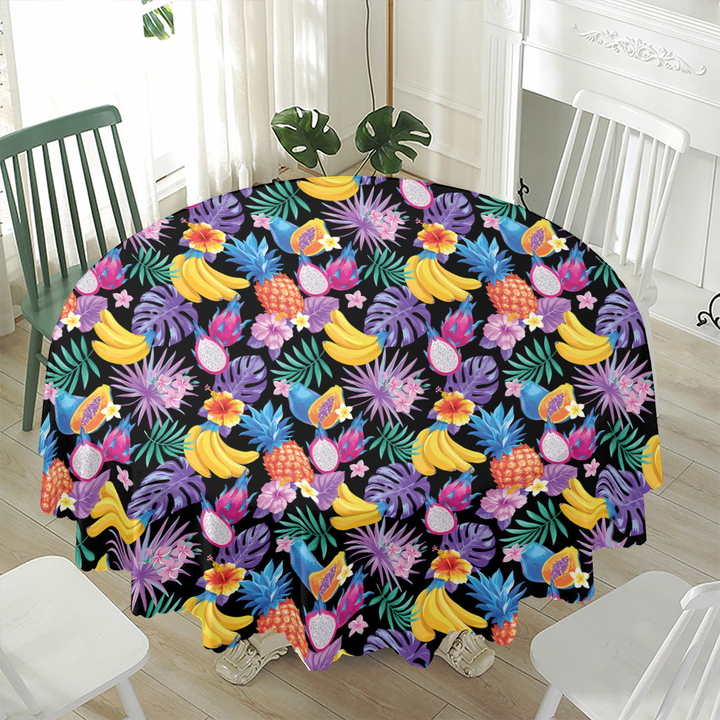 Tropical Palm And Hawaiian Fruits Print Waterproof Round Tablecloth