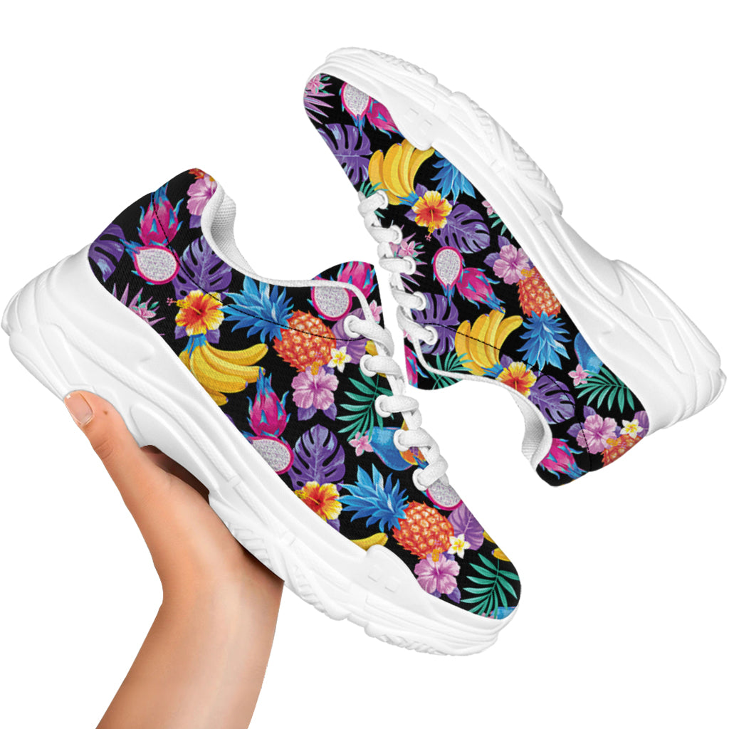 Tropical Palm And Hawaiian Fruits Print White Chunky Shoes