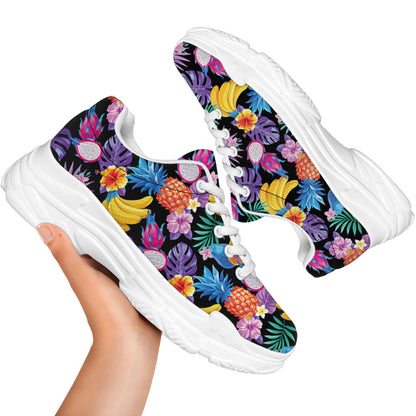 Tropical Palm And Hawaiian Fruits Print White Chunky Shoes