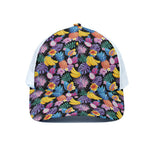Tropical Palm And Hawaiian Fruits Print White Mesh Trucker Cap