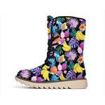 Tropical Palm And Hawaiian Fruits Print Winter Boots