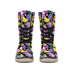 Tropical Palm And Hawaiian Fruits Print Winter Boots