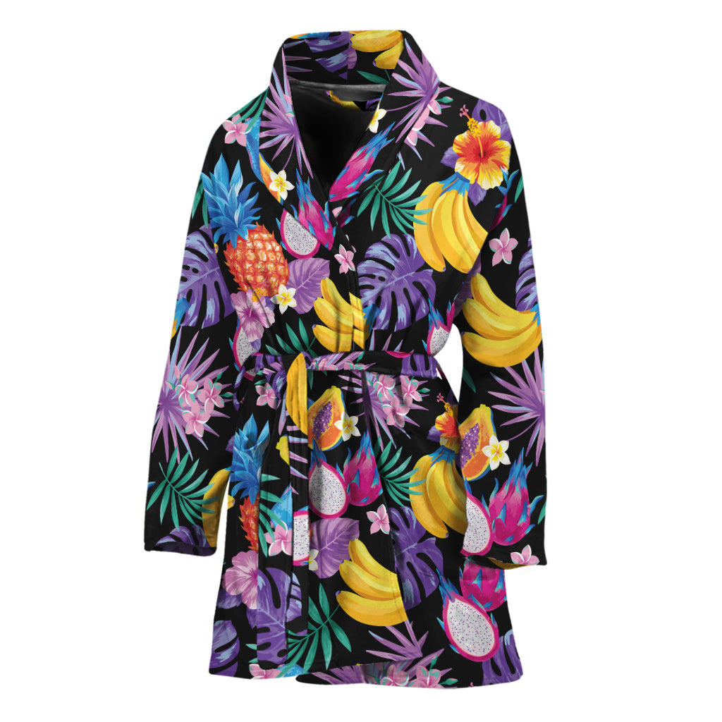 Tropical Palm And Hawaiian Fruits Print Women's Bathrobe