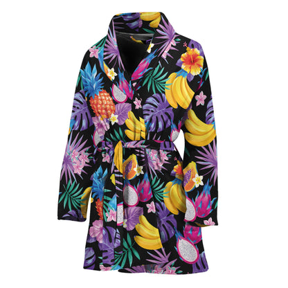 Tropical Palm And Hawaiian Fruits Print Women's Bathrobe