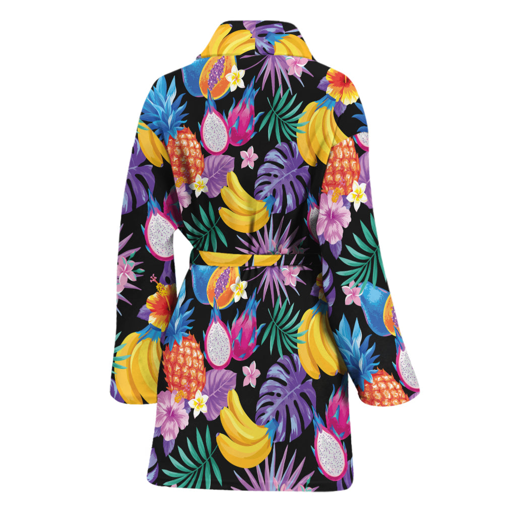 Tropical Palm And Hawaiian Fruits Print Women's Bathrobe