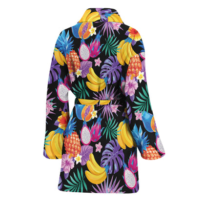 Tropical Palm And Hawaiian Fruits Print Women's Bathrobe