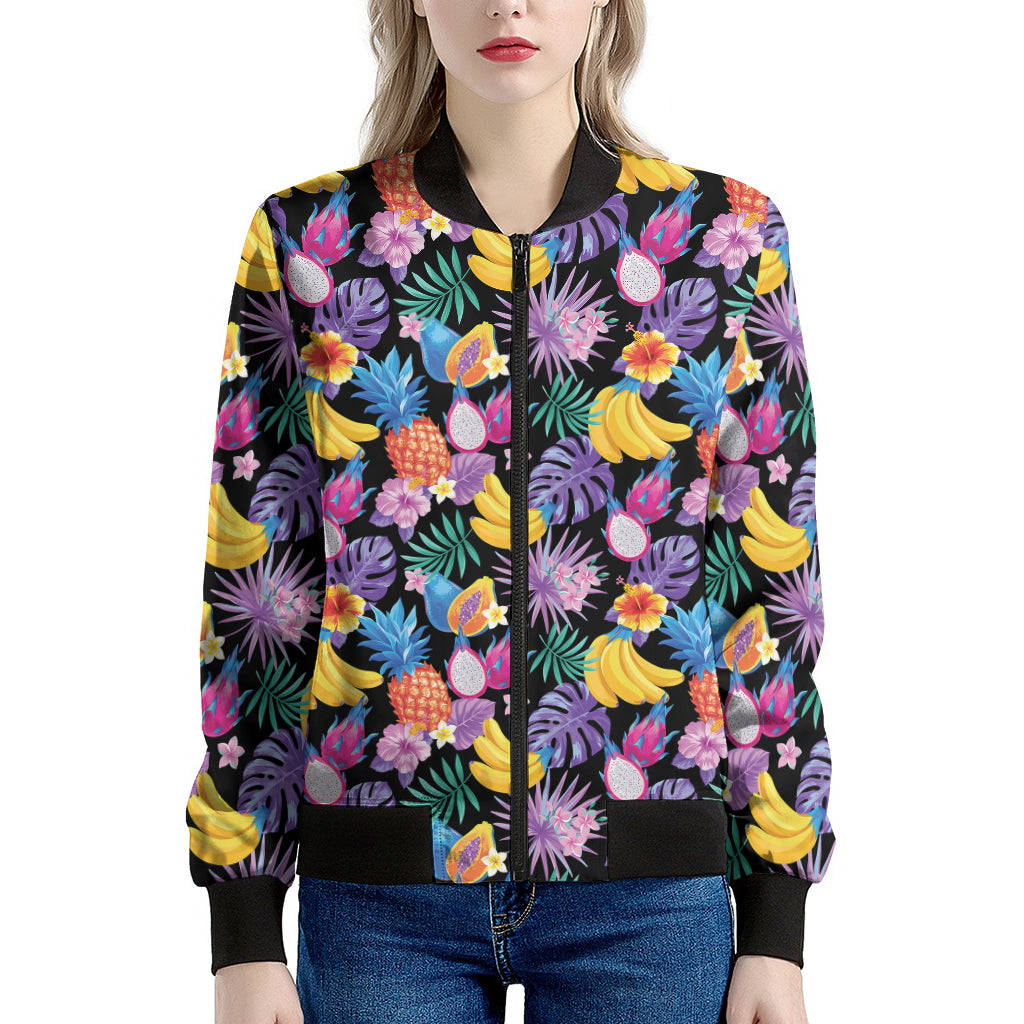 Tropical Palm And Hawaiian Fruits Print Women's Bomber Jacket