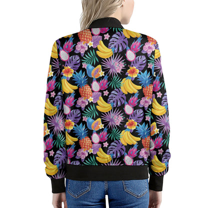 Tropical Palm And Hawaiian Fruits Print Women's Bomber Jacket