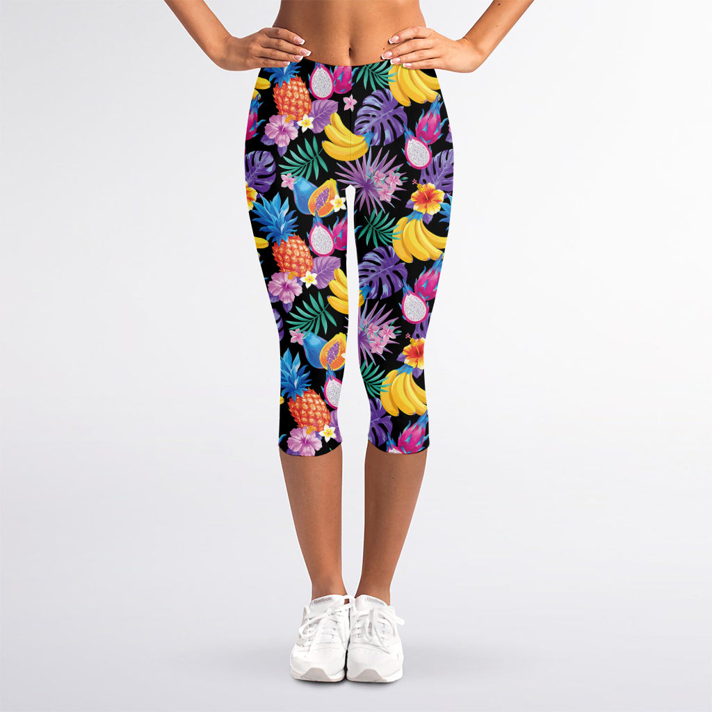 Tropical Palm And Hawaiian Fruits Print Women's Capri Leggings