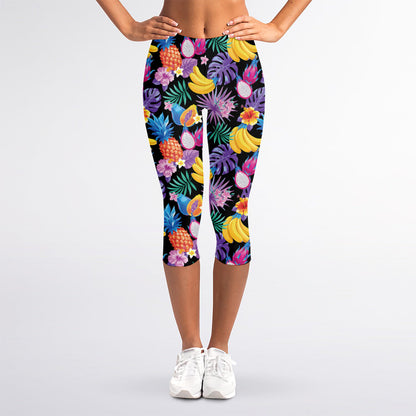 Tropical Palm And Hawaiian Fruits Print Women's Capri Leggings
