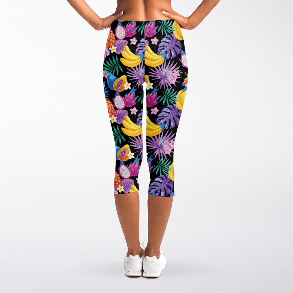 Tropical Palm And Hawaiian Fruits Print Women's Capri Leggings