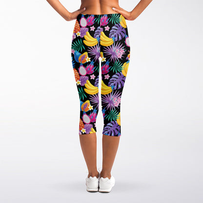 Tropical Palm And Hawaiian Fruits Print Women's Capri Leggings