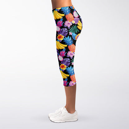 Tropical Palm And Hawaiian Fruits Print Women's Capri Leggings