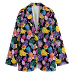 Tropical Palm And Hawaiian Fruits Print Women's Cotton Blazer