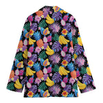 Tropical Palm And Hawaiian Fruits Print Women's Cotton Blazer