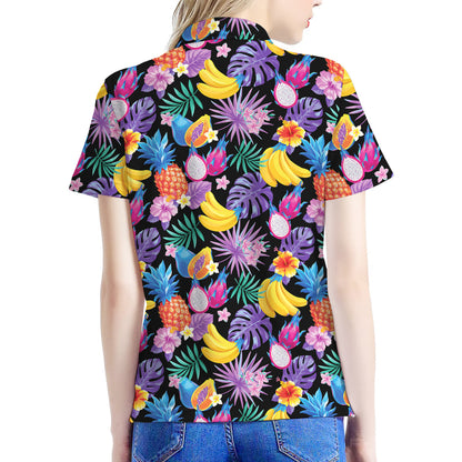 Tropical Palm And Hawaiian Fruits Print Women's Polo Shirt