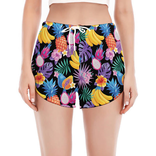 Tropical Palm And Hawaiian Fruits Print Women's Split Running Shorts