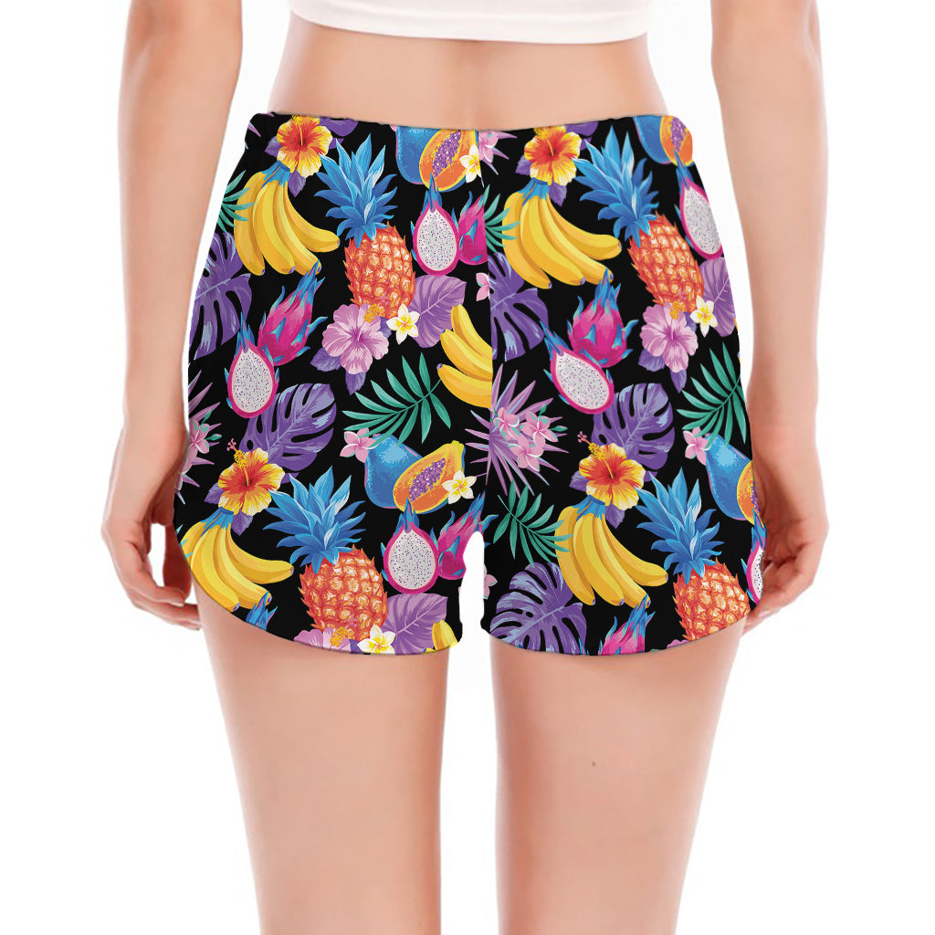 Tropical Palm And Hawaiian Fruits Print Women's Split Running Shorts
