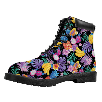 Tropical Palm And Hawaiian Fruits Print Work Boots