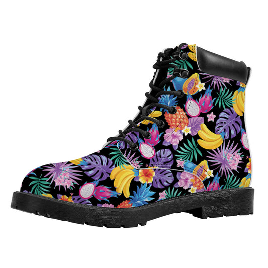 Tropical Palm And Hawaiian Fruits Print Work Boots