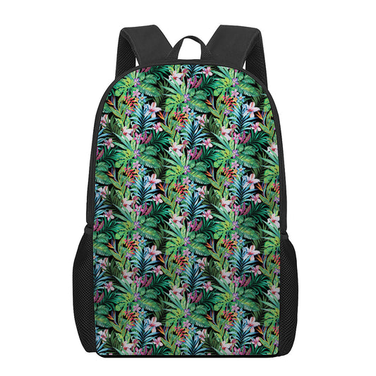 Tropical Palm And Hibiscus Print 17 Inch Backpack