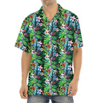 Tropical Palm And Hibiscus Print Aloha Shirt