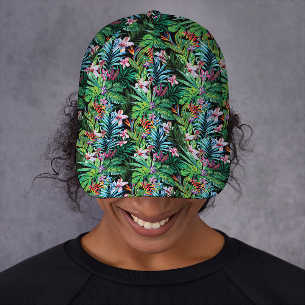Tropical Palm And Hibiscus Print Baseball Cap