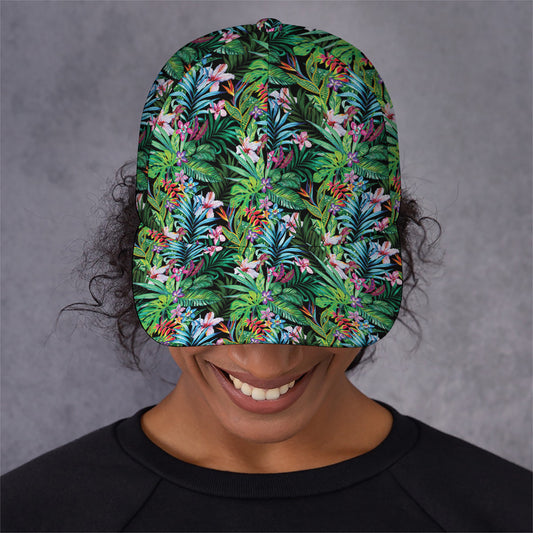 Tropical Palm And Hibiscus Print Baseball Cap