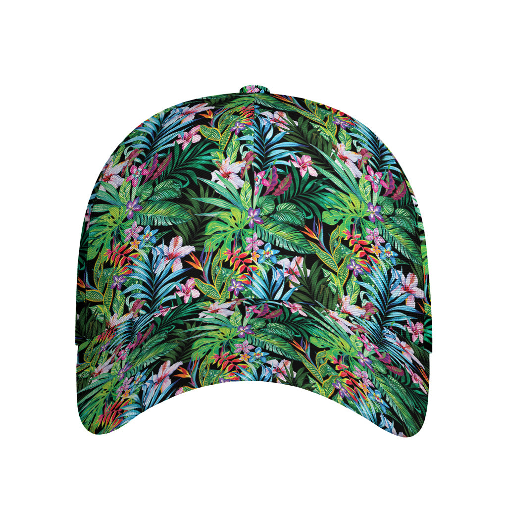 Tropical Palm And Hibiscus Print Baseball Cap