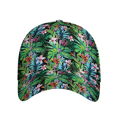 Tropical Palm And Hibiscus Print Baseball Cap